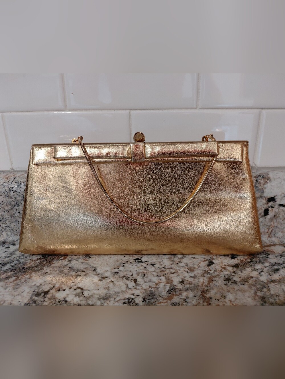 Vintage H L USA Gold Evening Clutch with Chain Strap